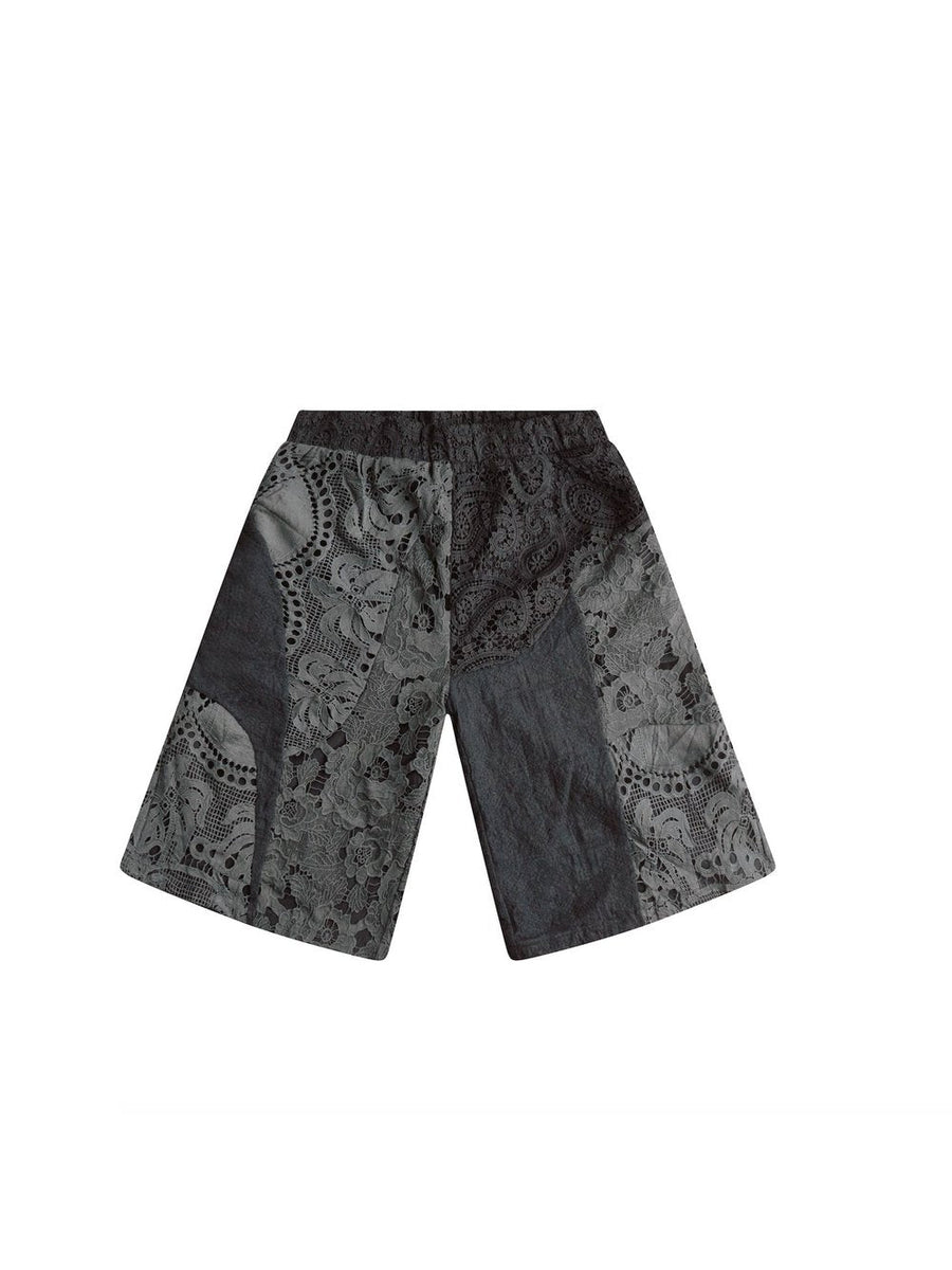 Black Patchwork Crochet Shorts