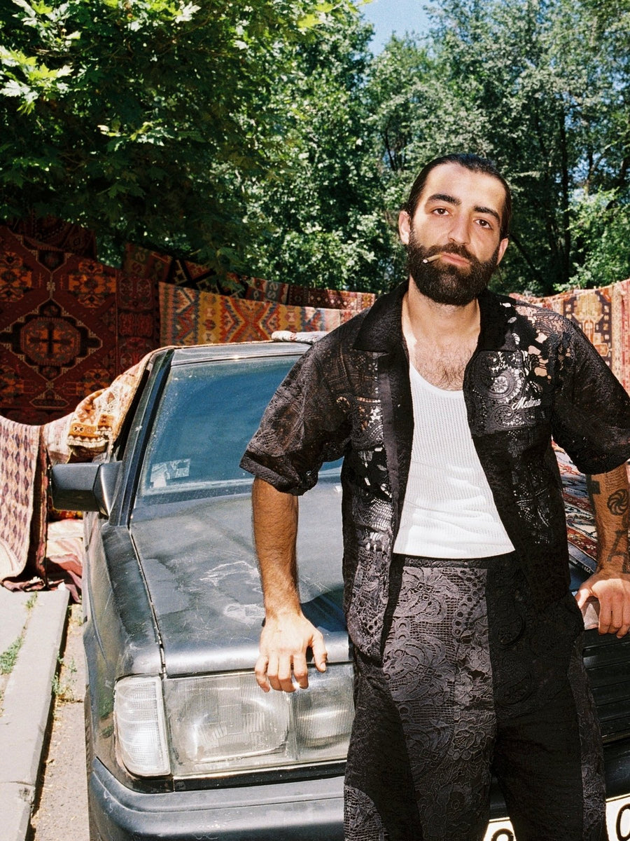 Black Short Sleeve Patchwork Crochet Shirt