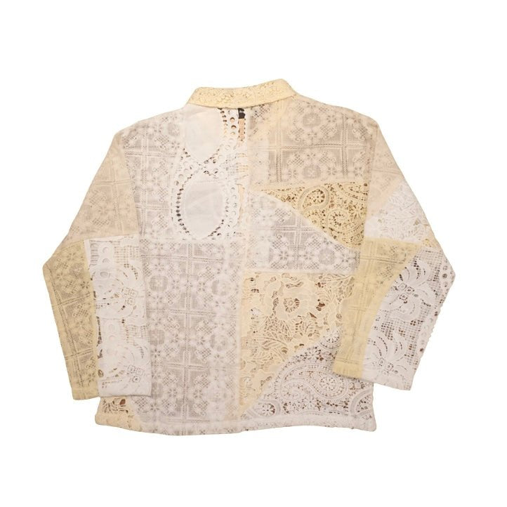 Cream Patchwork Long Sleeve Crochet Shirt