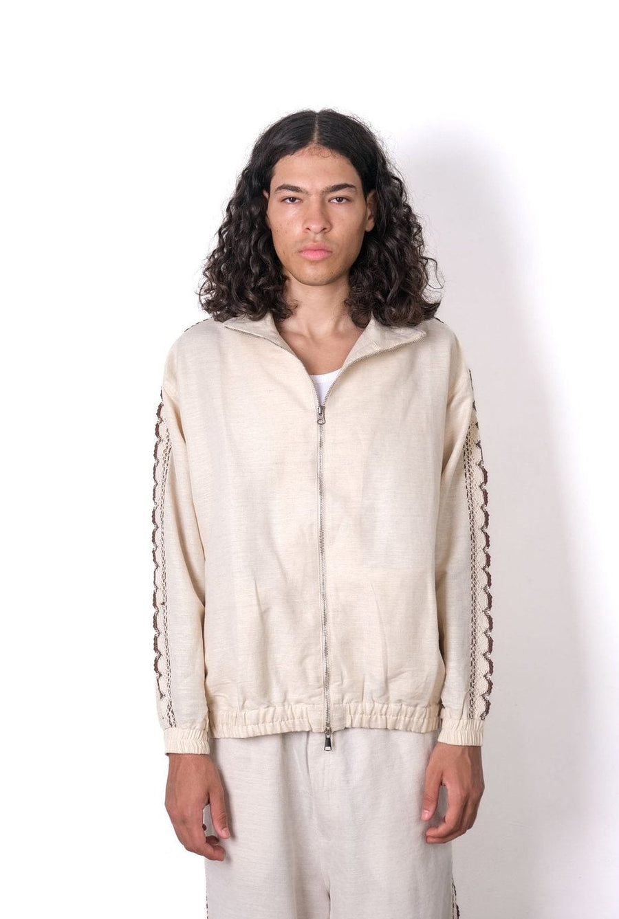Crochet Trim Track Jacket Beige