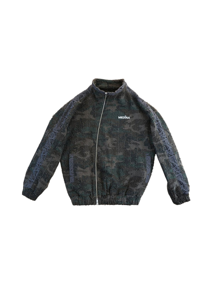 Distressed Dark Camo Asymmetric Jacket