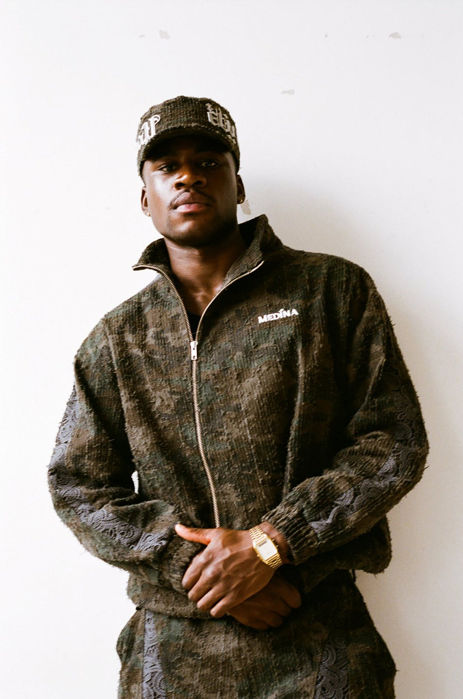 Distressed Dark Camo Asymmetric Jacket