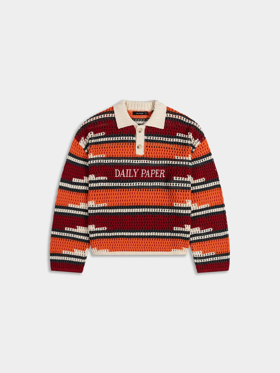 Haute Red Tigerlily Kente Stripe Knit Polo