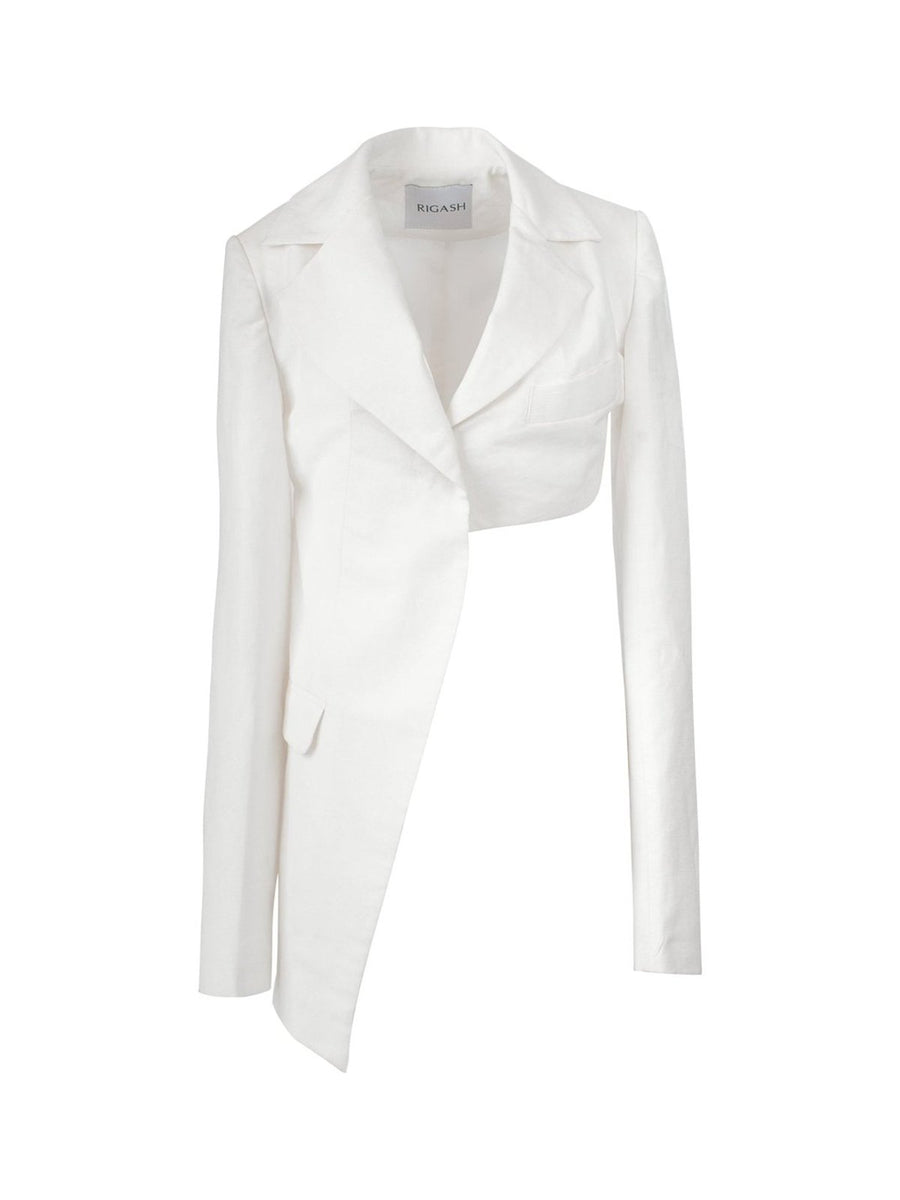 Asymmetrical White Linen Blazer