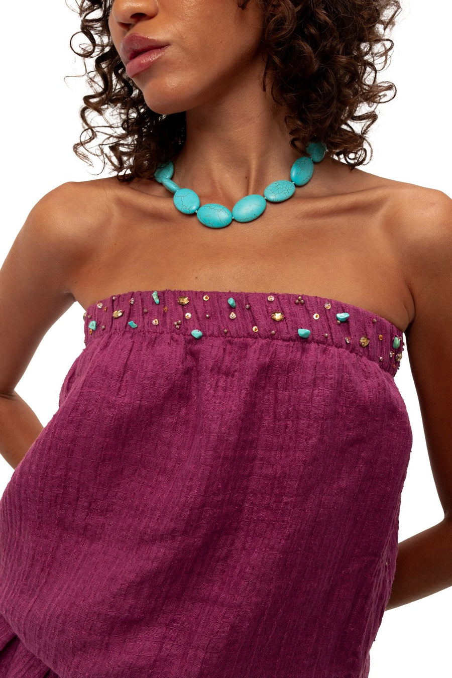 Baya Crinkled Embellished Ruffled Dress