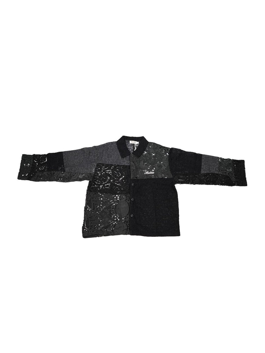 Black Long Sleeve Patchwork Crochet Shirt