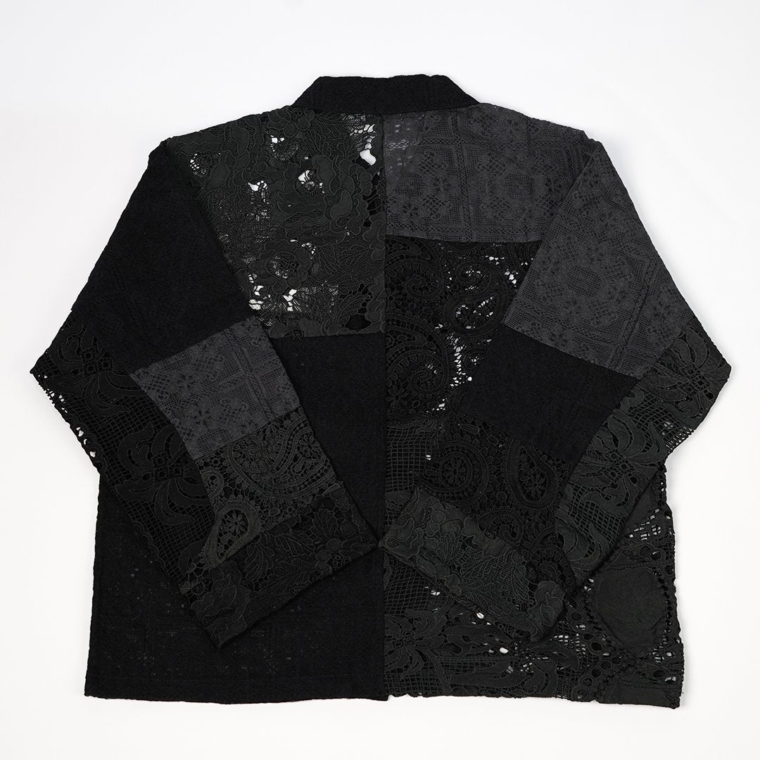 Black Long Sleeve Patchwork Crochet Shirt