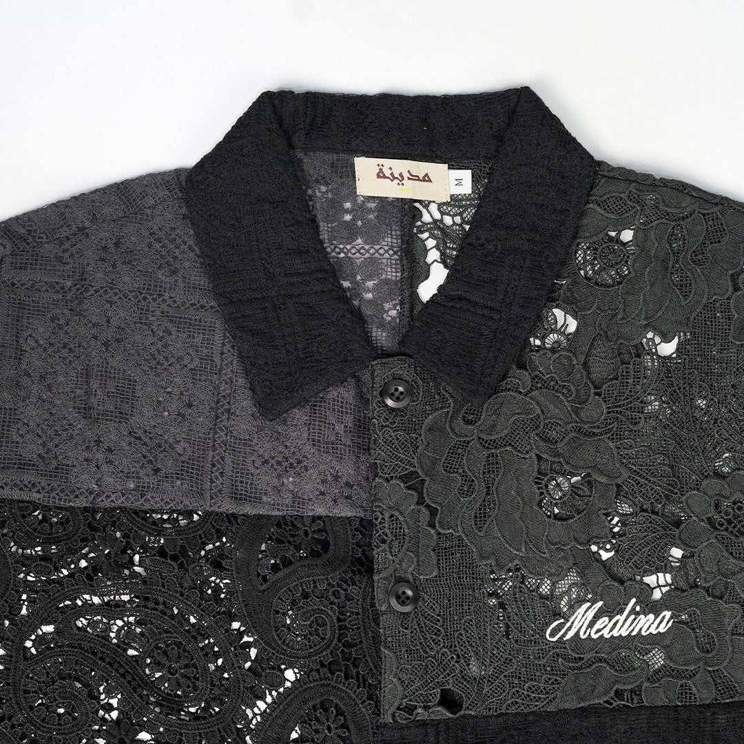 Black Long Sleeve Patchwork Crochet Shirt