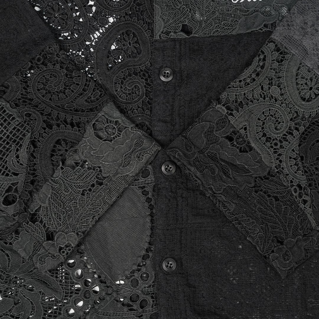 Black Long Sleeve Patchwork Crochet Shirt