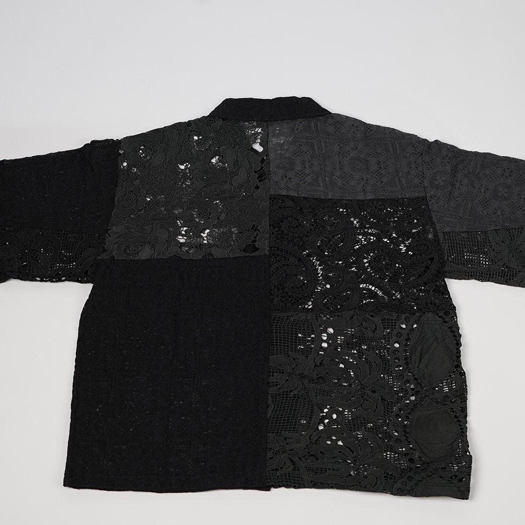 Black Long Sleeve Patchwork Crochet Shirt