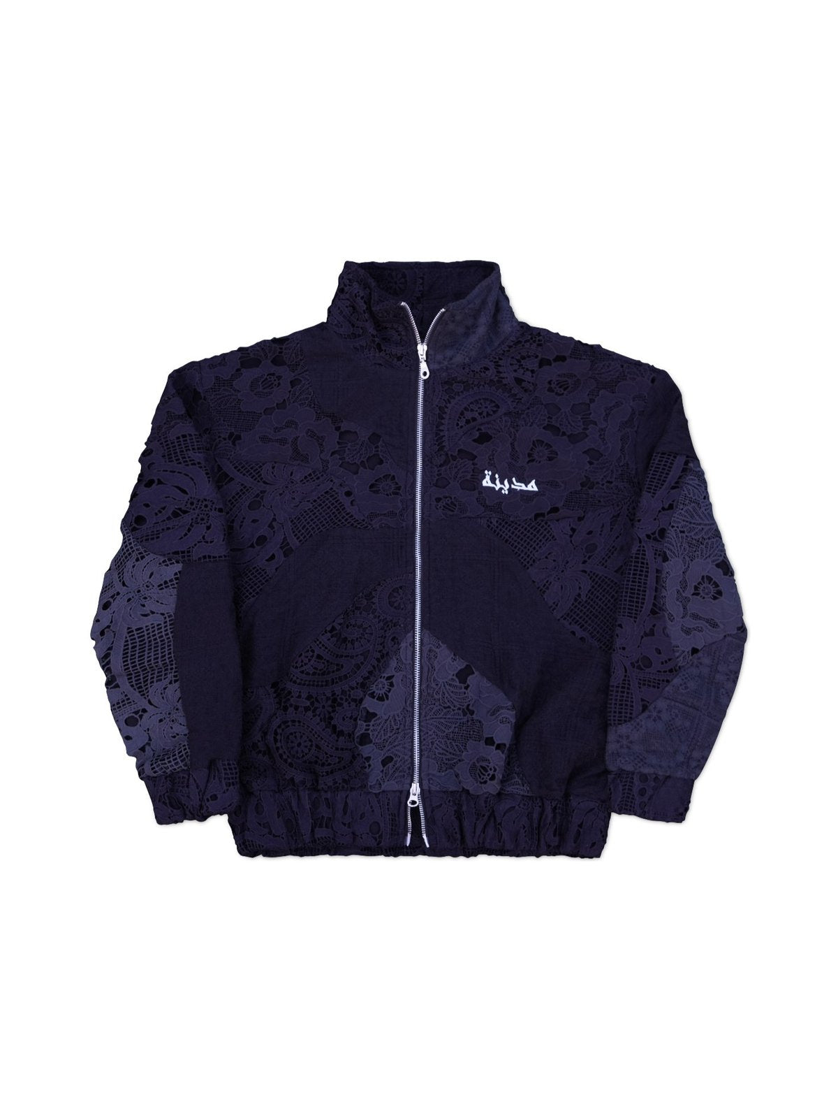 Black Patchwork Crochet Track Jacket
