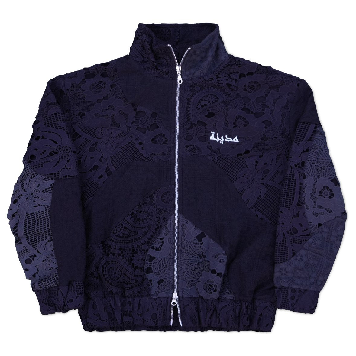 Black Patchwork Crochet Track Jacket