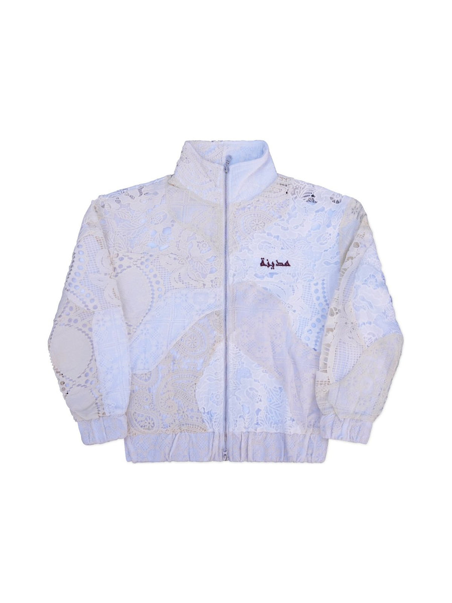 Cream Patchwork Crochet Track Jacket