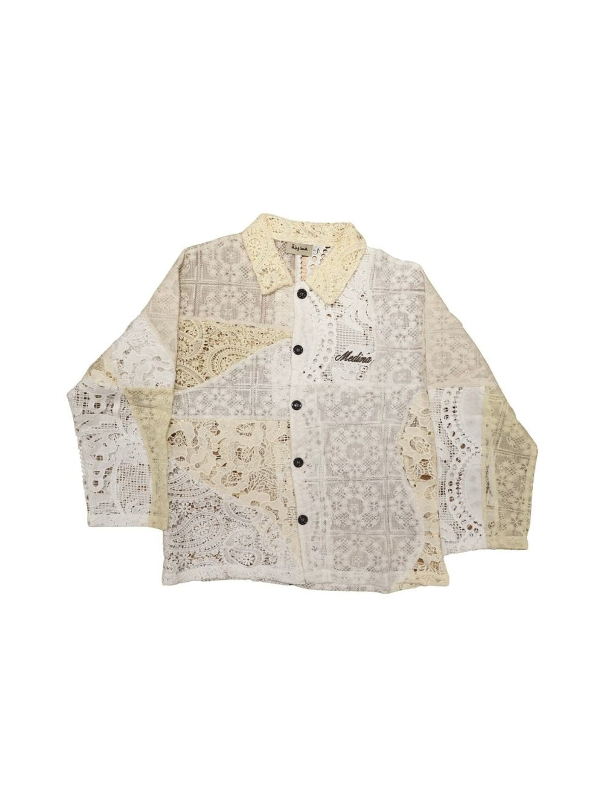 Cream Patchwork Long Sleeve Crochet Shirt