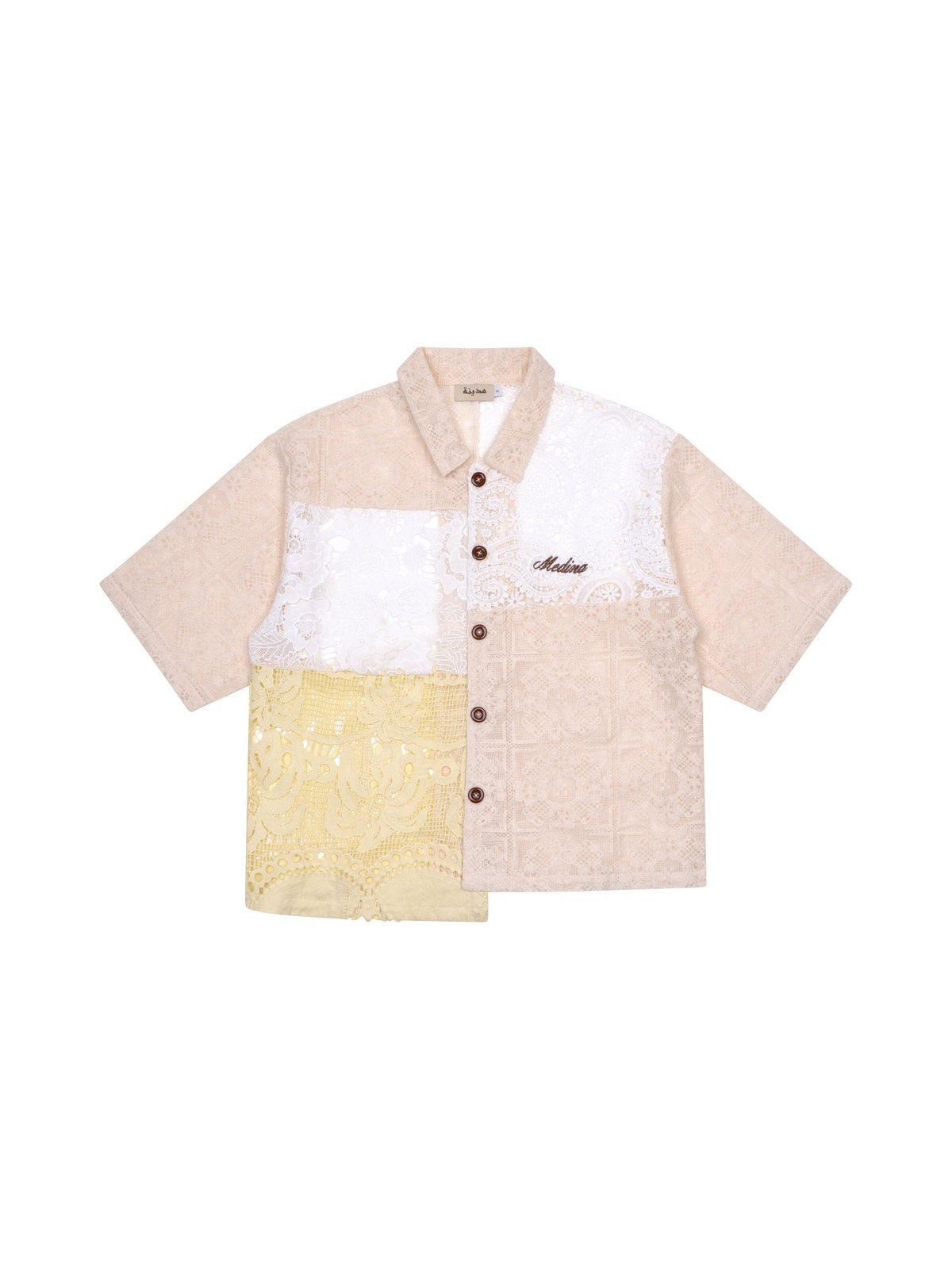 Cream Patchwork Short Sleeve Crochet Shirt