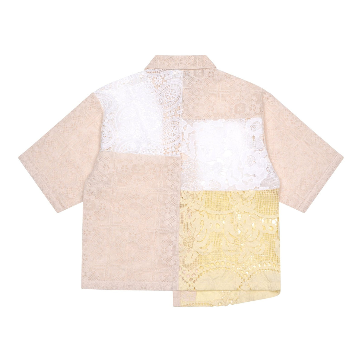 Cream Patchwork Short Sleeve Crochet Shirt