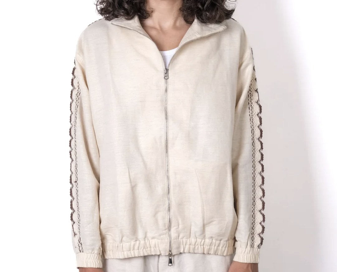 Crochet Trim Track Jacket Beige