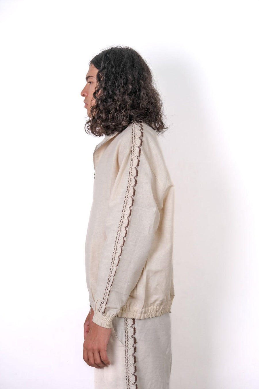 Crochet Trim Track Jacket Beige