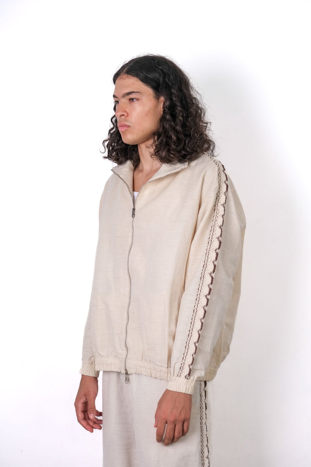 Crochet Trim Track Jacket Beige
