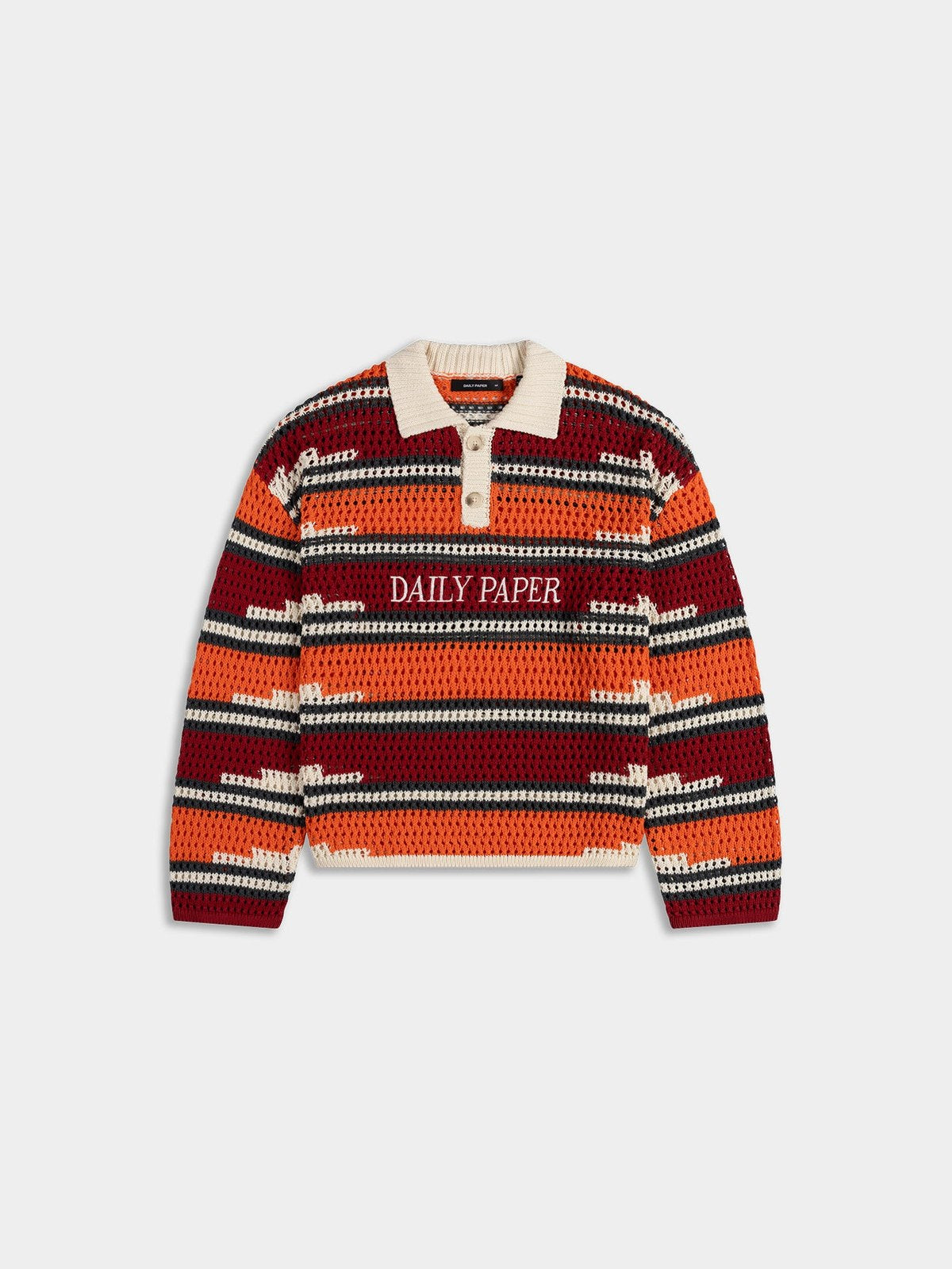 Haute Red Tigerlily Kente Stripe Knit Polo