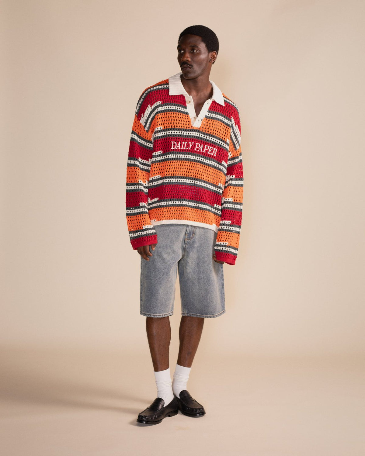 Haute Red Tigerlily Kente Stripe Knit Polo