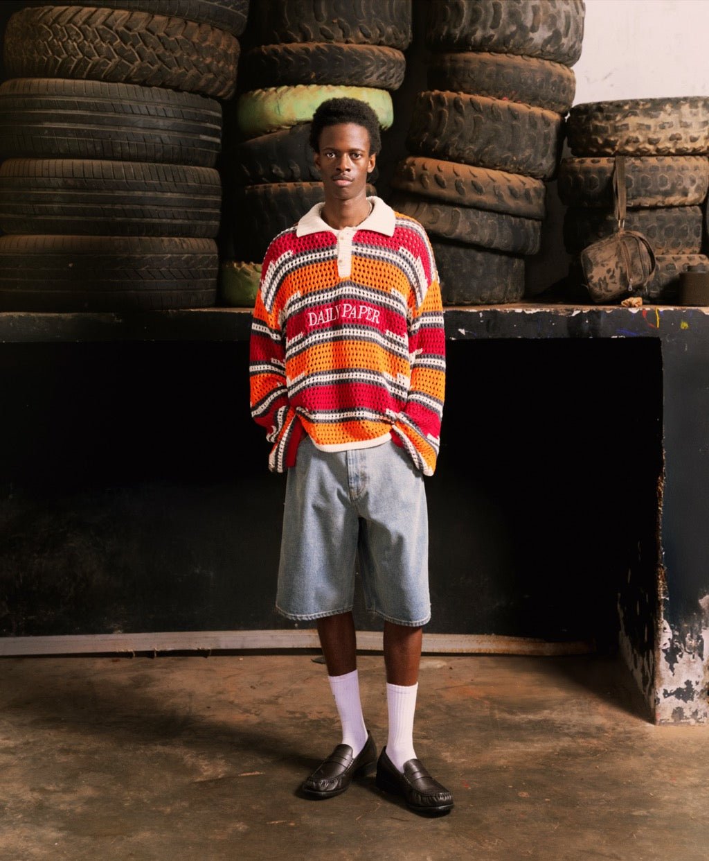 Haute Red Tigerlily Kente Stripe Knit Polo
