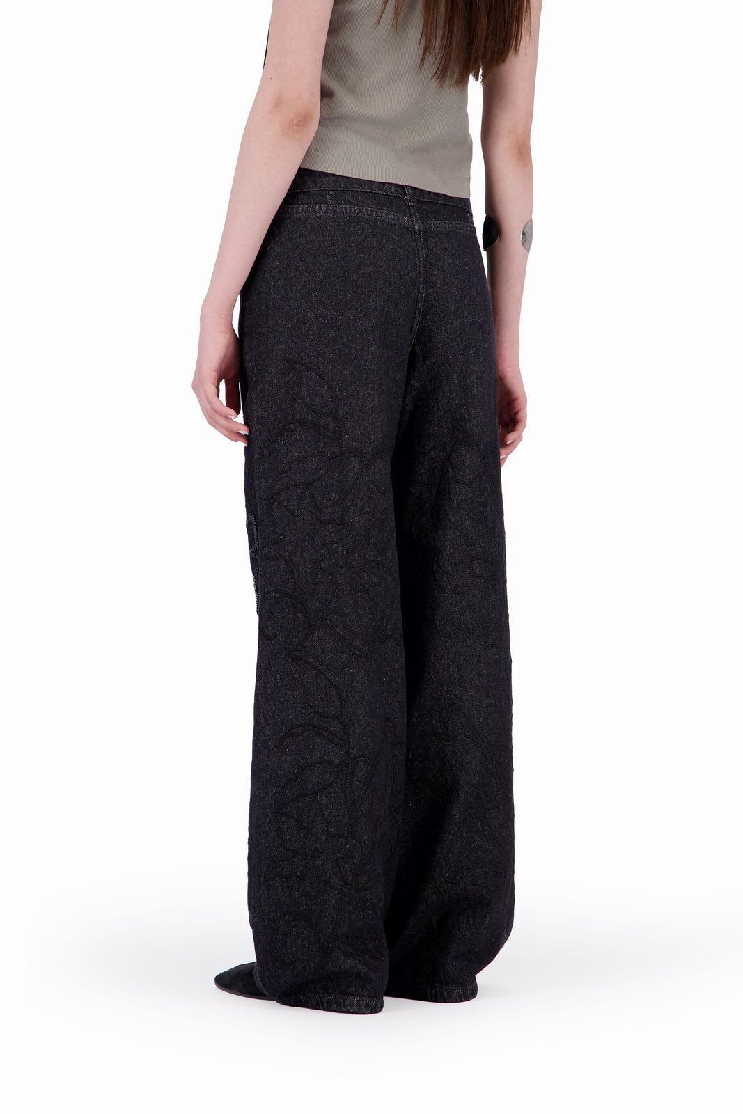 Lily Embroidered Wide-Leg Jeans with Sequins