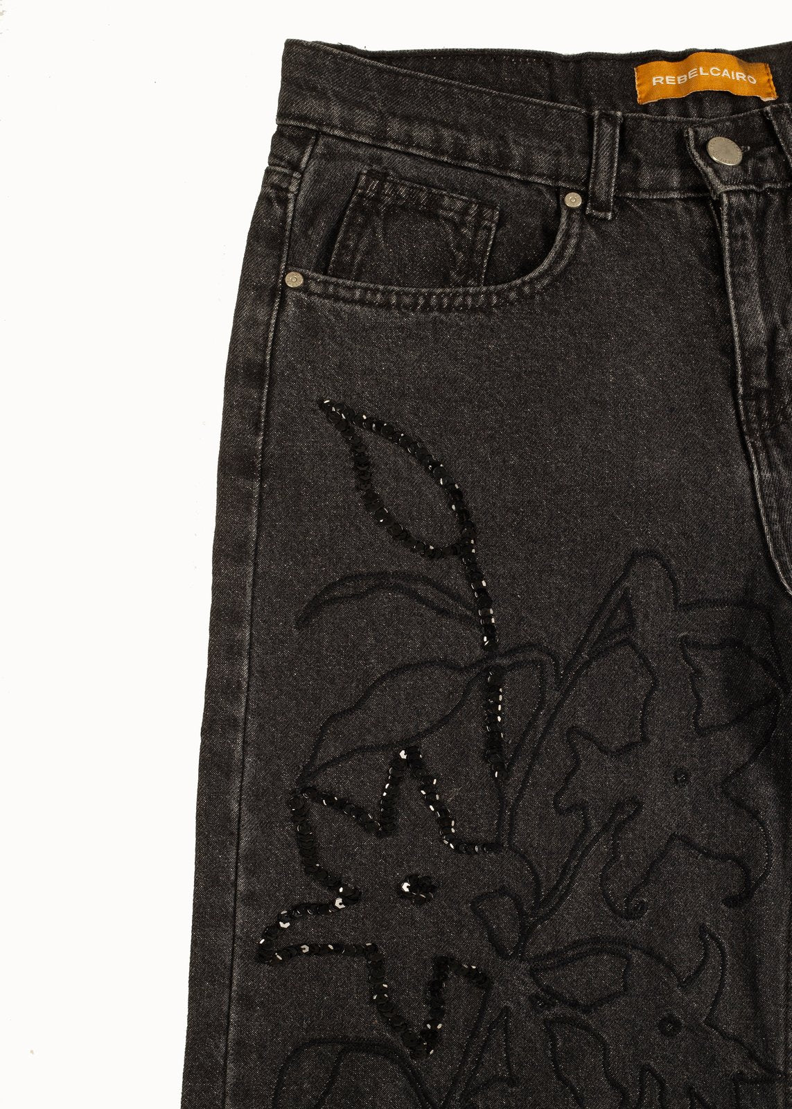 Lily Embroidered Wide-Leg Jeans with Sequins