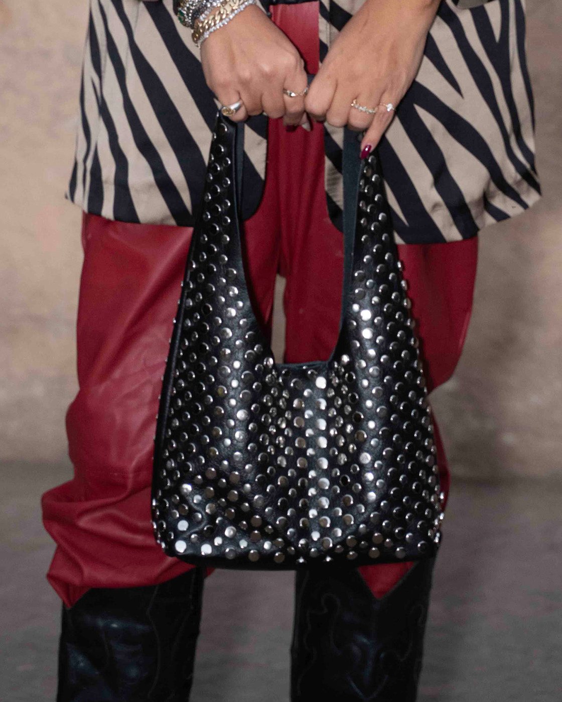 Midi Studded Luxe Bag — Black